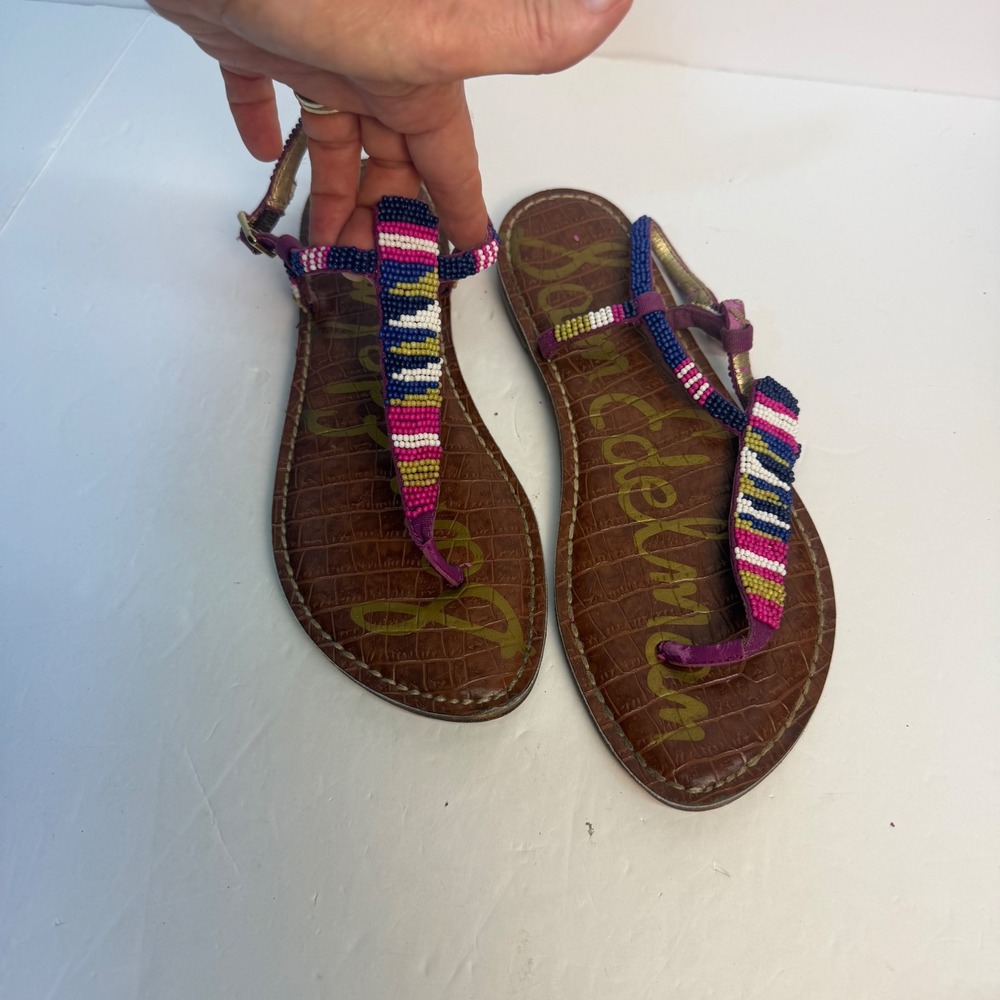 Sam Edelman Gail Beaded Thong Sandals Purple Multi Boho Flat Gladiator 8M
